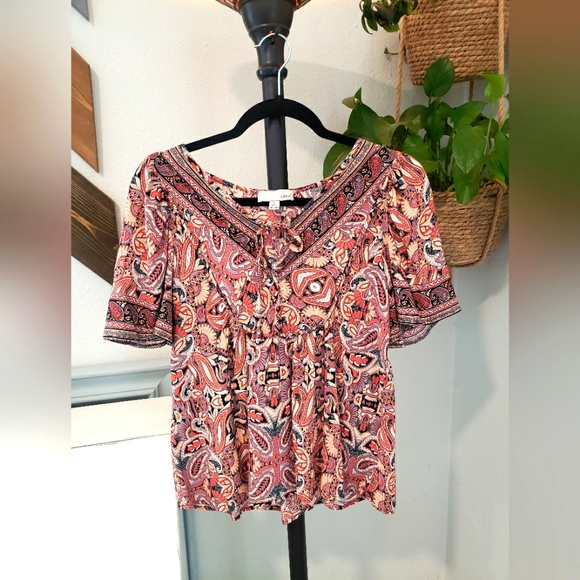 Boho Luukse Short Sleeve Blouse Sz: S - Picture 1 of 3